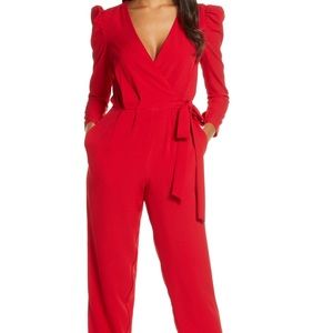 Julia Jordan Women's 3/4 Sleeve Shoulder Ruched Jumpsuit Red, size 8